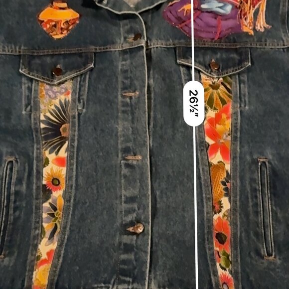 Venezia Jean Jacket size 14 / 16 asian design patches like new women - I1297 - Picture 8 of 13